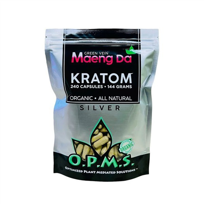 Picture of O.P.M.S silver capsules 240ct 144g - Green vein maeng da
